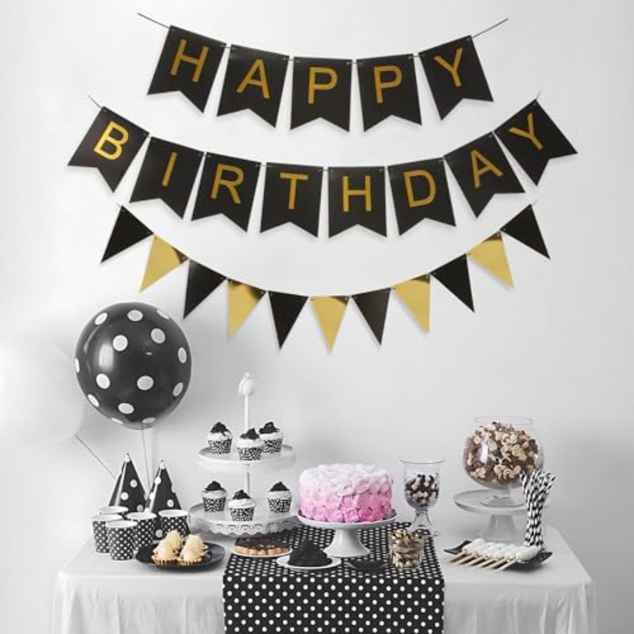 Black and Gold Striped Banner  - đánh giá và giá Party Banner Gold