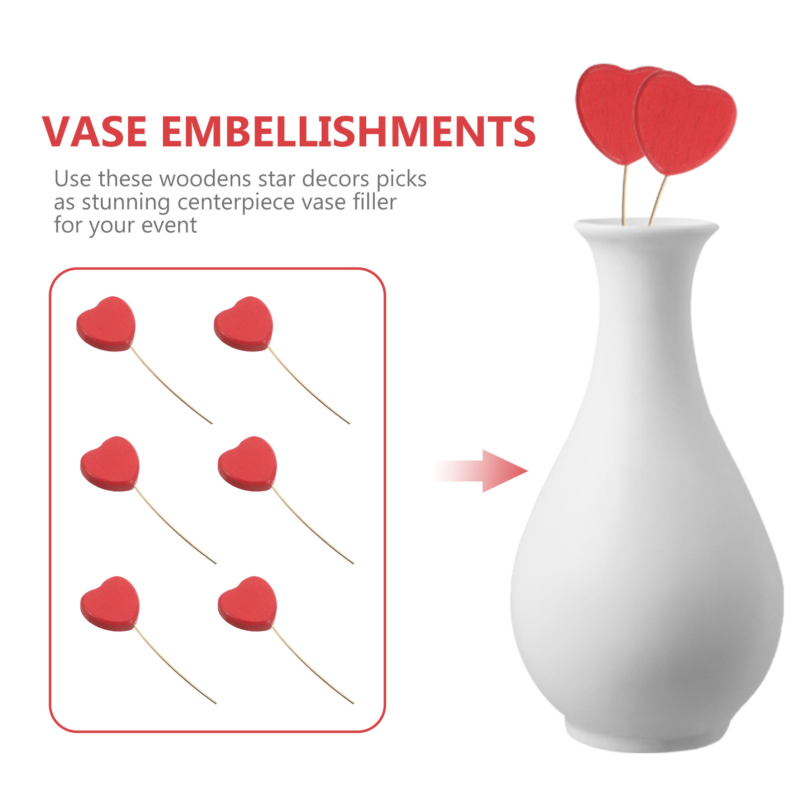 6Pcs Mini Wood Heart Picks Vas - đánh giá và giá Centerpiece Stick